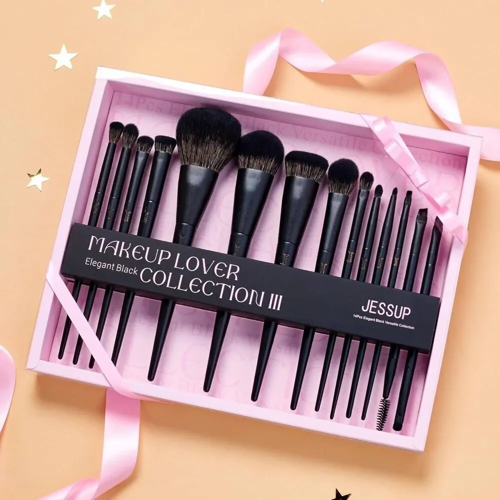 Jessup 14Pcs T336-G Black Kabuki Makeup Brushes Set With Gift Box
